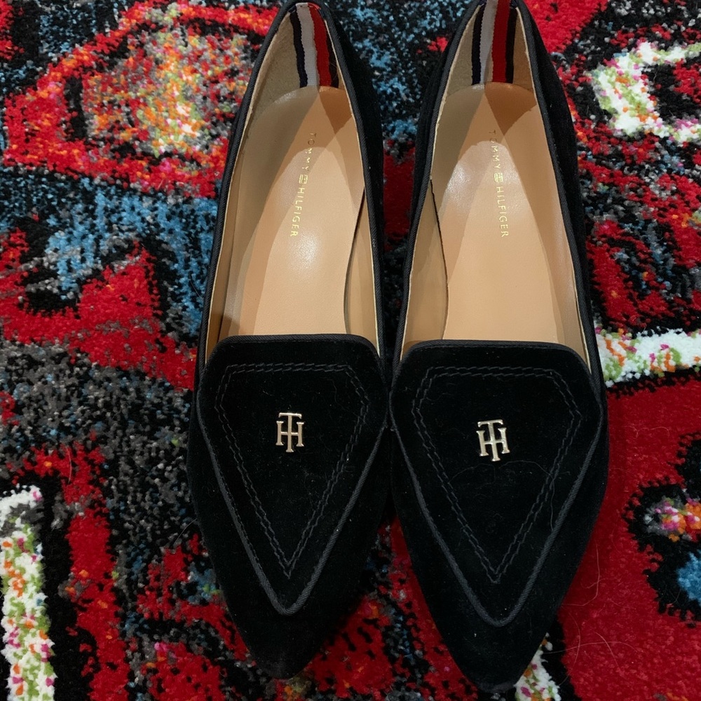 Tommy Hilfiger black velvet flats